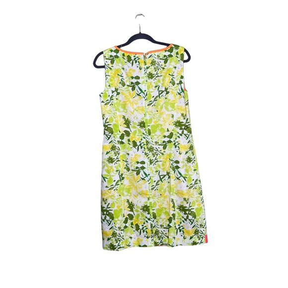 T TAHARI Terry Sheath Summer Dress Sleeveless Floral Bright Lime, Orange, Green, - Picture 2 of 11